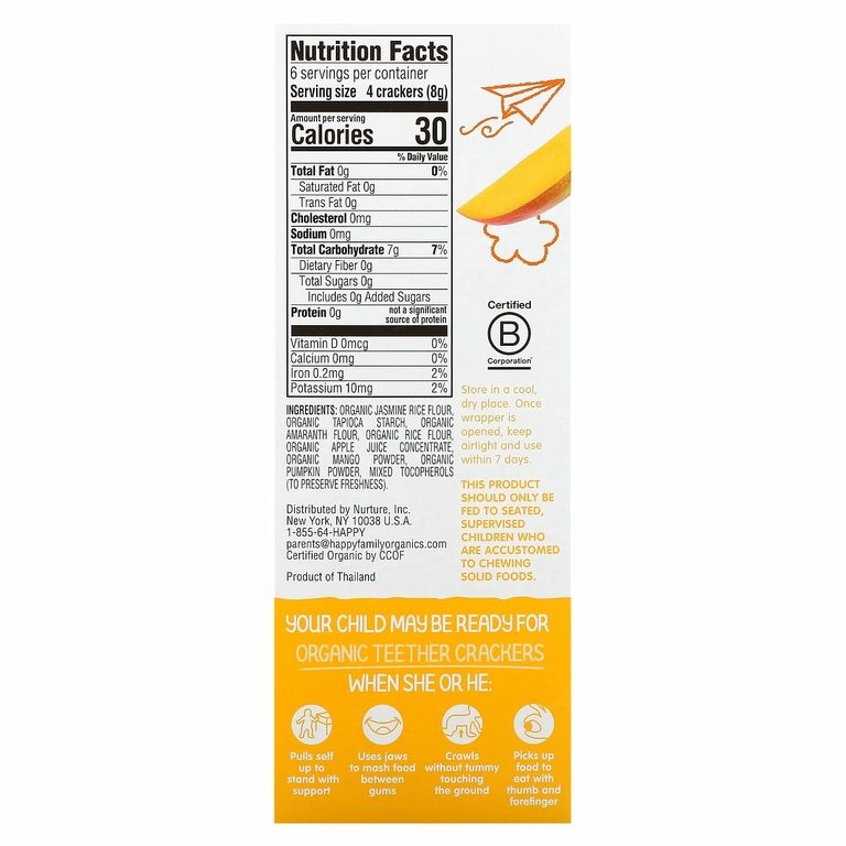Happy Family Organics, органические крекеры для режущихся зубок, манго и тыква с амарантом, 12 упаковок по 4 г (0,14 унции)