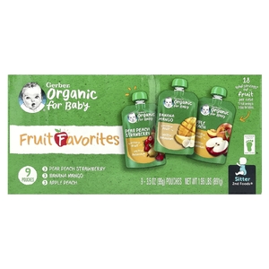 Gerber, Organic for Baby, 2nd Foods®, Fruit Favourites, 9 пакетиков, 99 г (3,5 унции)