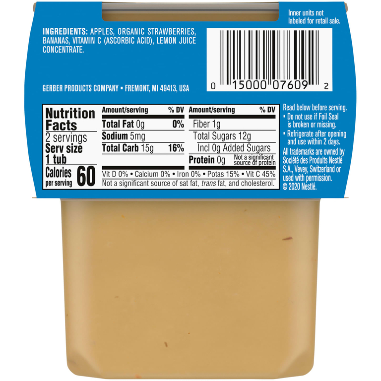 Gerber, яблоко, клубника, банан, 2 баночки, по 113 г (4 унции) в каждой