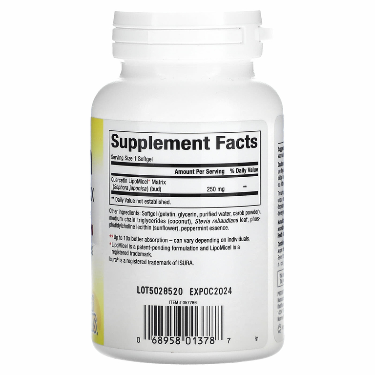 Natural Factors, кверцетин, в мицеллярной форме LipoMicel, 60 капсул с жидким содержимым