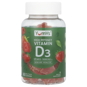YumVs, Жевательные таблетки с витамином D3, высокоэффективные, ягодные, 125 мкг (5000 МЕ), 60 жевательных таблеток (Товар снят с продажи) 