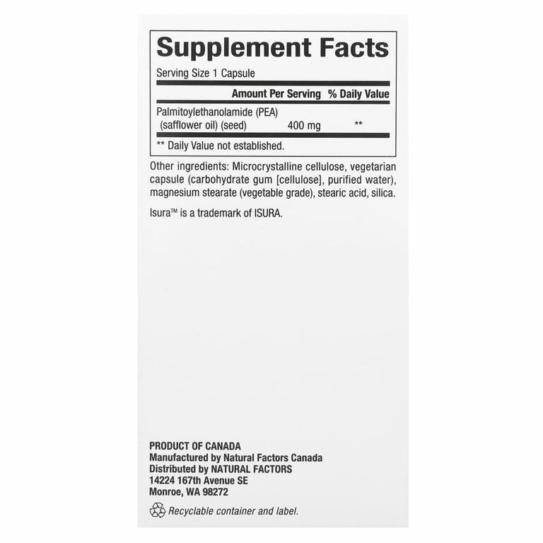 Natural Factors, PEA400, 90 вегетарианских капсул