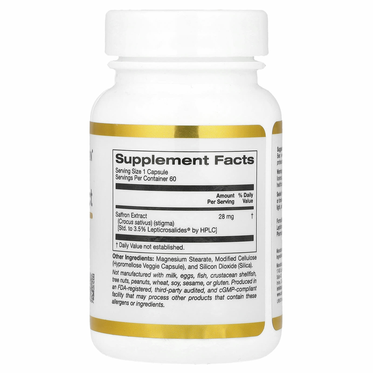 California Gold Nutrition, экстракт шафрана с Affron®, 28 мг, 60 растительных капсул