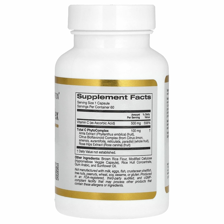 California Gold Nutrition, Total C Complex, комплекс с аскорбиновой кислотой, амлой, цитрусовыми биофлавоноидами и экстрактом шиповника, 500 мг, 60 растительных капсул