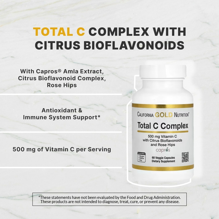 California Gold Nutrition, Total C Complex, комплекс с аскорбиновой кислотой, амлой, цитрусовыми биофлавоноидами и экстрактом шиповника, 500 мг, 60 растительных капсул