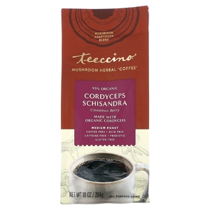Teeccino, Травяной кофе с грибами, кордицепс и лимонник, ягоды корицы, средней обжарки, без кофеина, 284 г (10 унций)