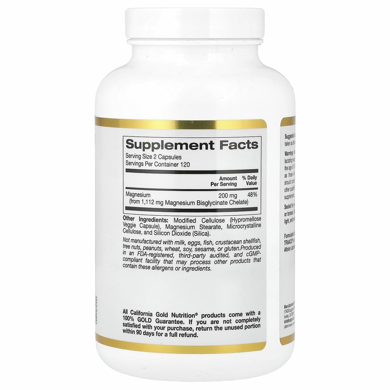 California Gold Nutrition, бисглицинат магния, с TRAACS®, 200 мг, 240 растительных капсул (100 мг в 1 капсуле)