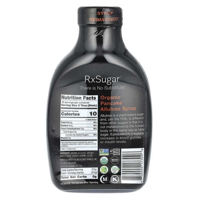 RxSugar, органический аллюлозный сироп для блинов, 473 мл (16 жидк. унций)