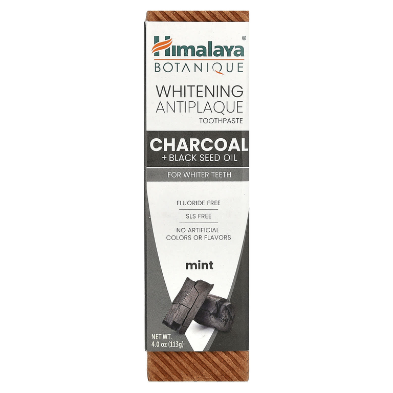 Himalaya, Отбеливающая зубная паста против зубного налета, древесный уголь и масло черного тмина, мята, 113 г (4,0 унции)