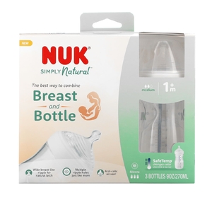 NUK, Simply Natural, белые в бутылках, для детей от 1 месяца, средние, 3 упаковки, по 270 мл (9 унций) (Товар снят с продажи) 