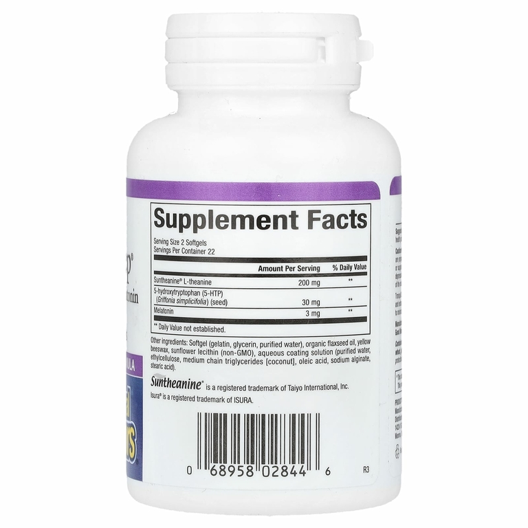 Natural Factors, Stress-Relax, спокойный сон, 5-HTP, сунтеанин и мелатонин, 45 мягких таблеток, покрытых кишечнорастворимой оболочкой