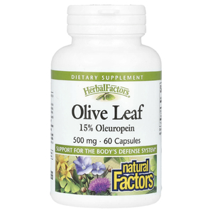 Natural Factors, HerbalFactors, листья оливкового дерева, 500 мг, 60 капсул