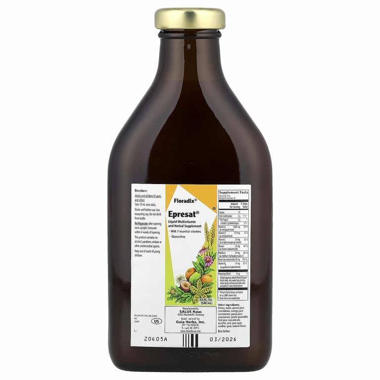 Floradix, Floradix, Epresat, жидкая растительная добавка, 500 мл (17 жидк. унц.)
