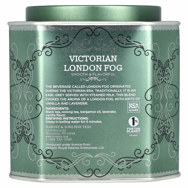 Harney & Sons, черный чай, викторианский лондонский туман, 30 пакетиков, 60 г (2,11 унции)