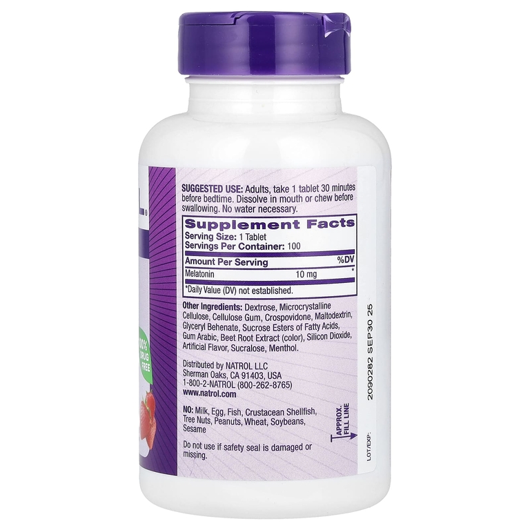Natrol, Мелатонин, быстро растворяющийся, максимальная эффективность, клубника, 10 мг, 100 таблеток