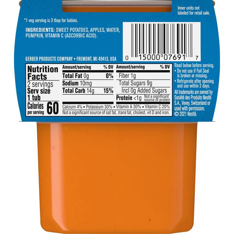 Gerber, Батат, яблоко и тыква, 2nd Foods, 2 упаковки по 113 г (4 унции)