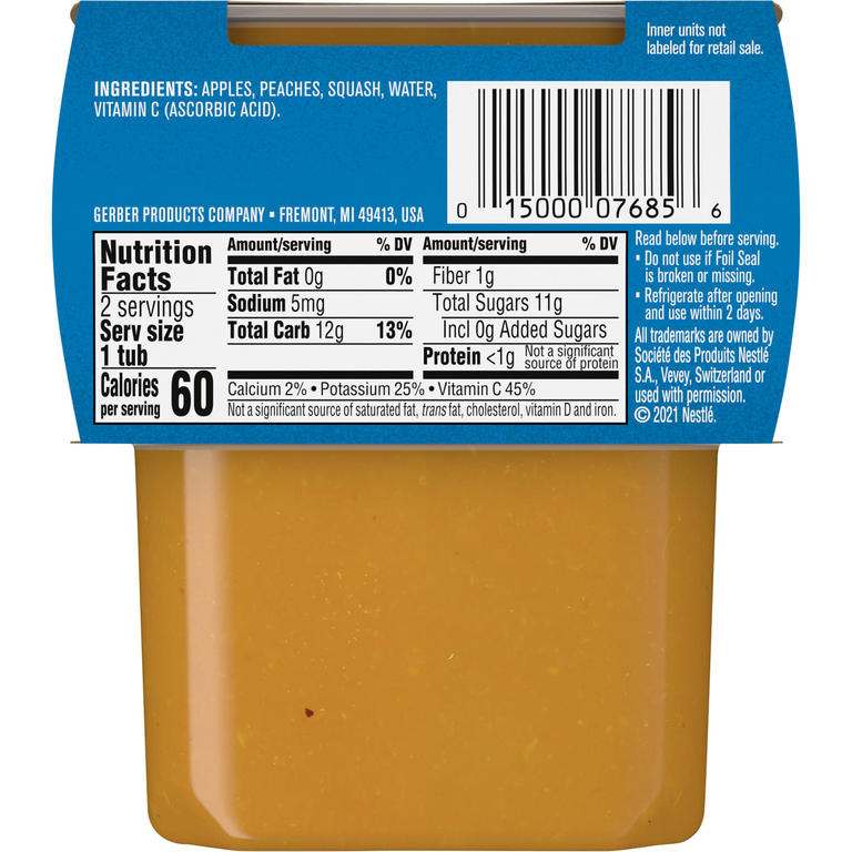Gerber, Natural for Baby, 2nd Foods, яблоко и персик, тыква, 2 упаковки по 113 г (4 унции)