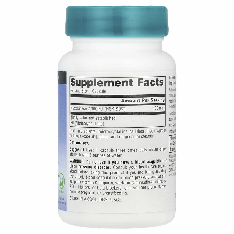 Source Naturals, Наттокиназа, 100 мг, 60 веганских капсул
