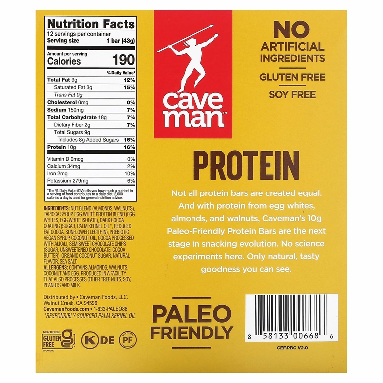 Caveman Foods, Протеиновый батончик, двойной темный шоколад, 12 батончиков, 43 г (1,52 унции) (Товар снят с продажи) 