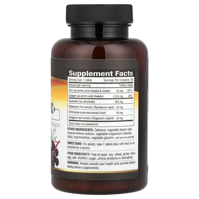 Deva, Vegan Quercetin Zinc+, 500 mg + 25 mg, 90 Tablets