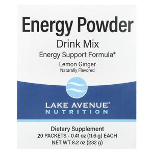 Lake Avenue Nutrition, смесь для приготовления напитка, повышающего уровень энергии, с калием, натрием, кофеином и витамином C, лимон и имбирь, 20 пакетиков по 11,6 г (0,41 унции)