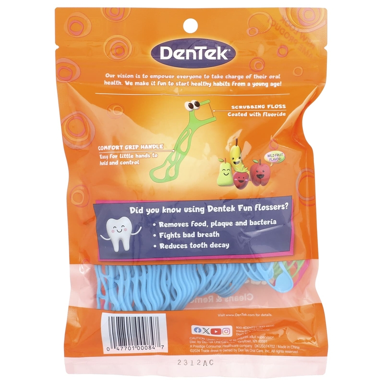 DenTek, Kids Fun Flossers, дикие фрукты, 90 зубочисток