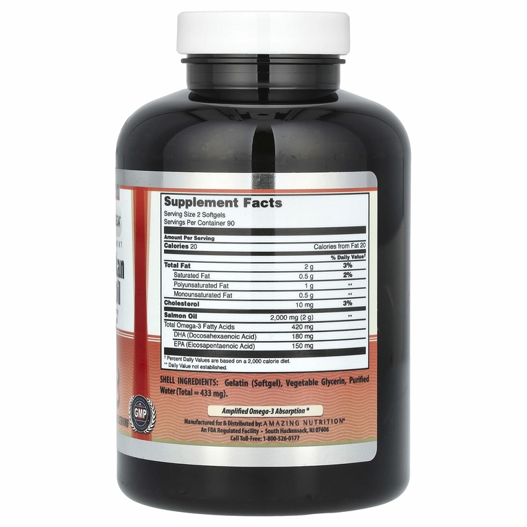 Amazing Nutrition, Жир дикого аляскинского лосося, 2000 мг, 180 мягких таблеток
