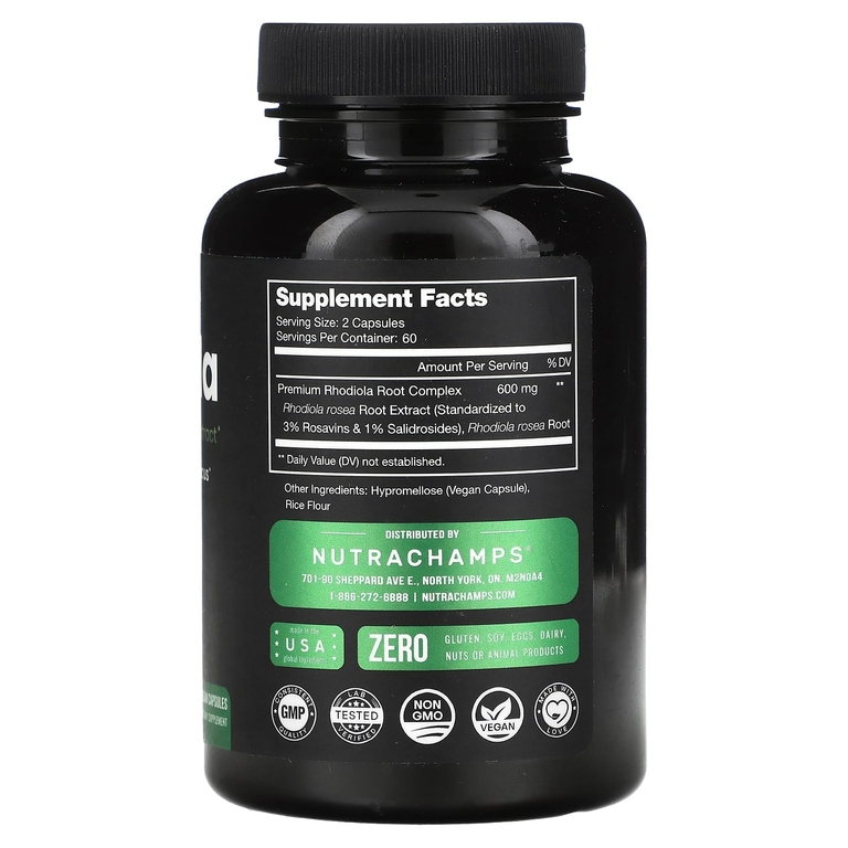 NutraChamps, Родиола, 120 веганских капсул (300 мг на капсулу)