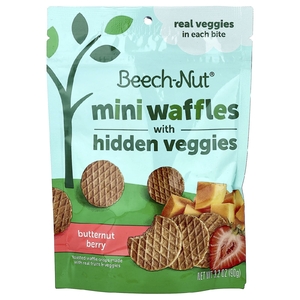Beech-Nut, Мини-вафли со скрытыми овощами, от 12 месяцев, мускатный орех, 90 г (3,2 унции)