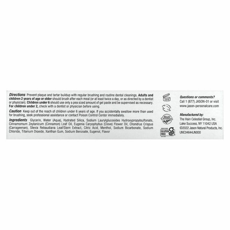 Jason Natural, Healthy Mouth, зубная паста, предупреждающая появление зубного камня, без фторида, с корицей, 119 г (4,2 унции) (Товар снят с продажи) 