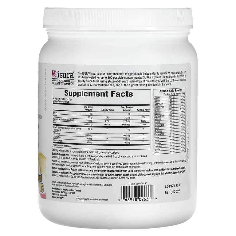 Natural Factors, Total Body Collagen, биоактивные пептиды, апельсин, 500 г (1 фунт 1 унция)