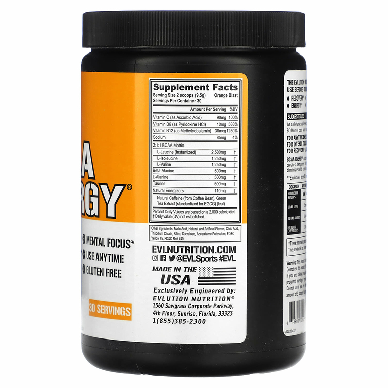 EVLution Nutrition, BCAA Energy®, со вкусом апельсина, 285 г (10,1 унции)
