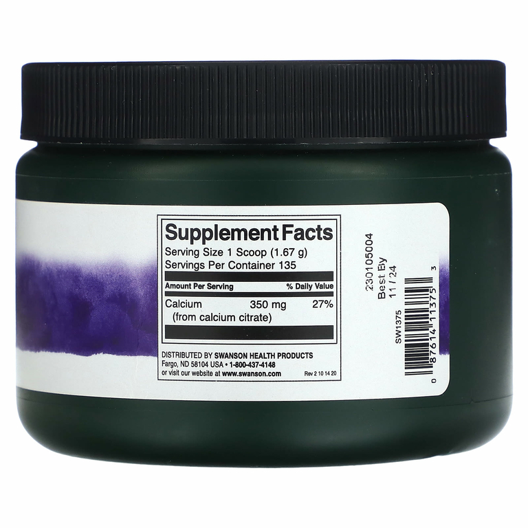 Swanson, 100% чистый цитрат кальция в порошке, без добавок, 227 г (8 унций)