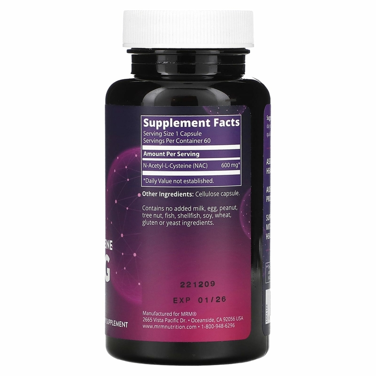 MRM Nutrition, Nac, N-ацетил-L-цистеин, 600 мг, 60 веганских капсул