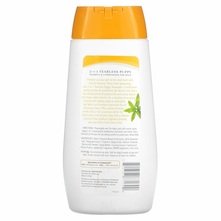 Arm & Hammer, Ultra Fresh, шампунь и кондиционер для щенков 2 в 1, для собак, с кокосом и лаймом и вербеной, 473 мл (16 жидк. унц.)