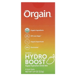 Orgain, Смесь для быстрого увлажнения Hydro Boost, манго, 8 пакетиков по 14 г (0,49 унции) (Товар снят с продажи) 