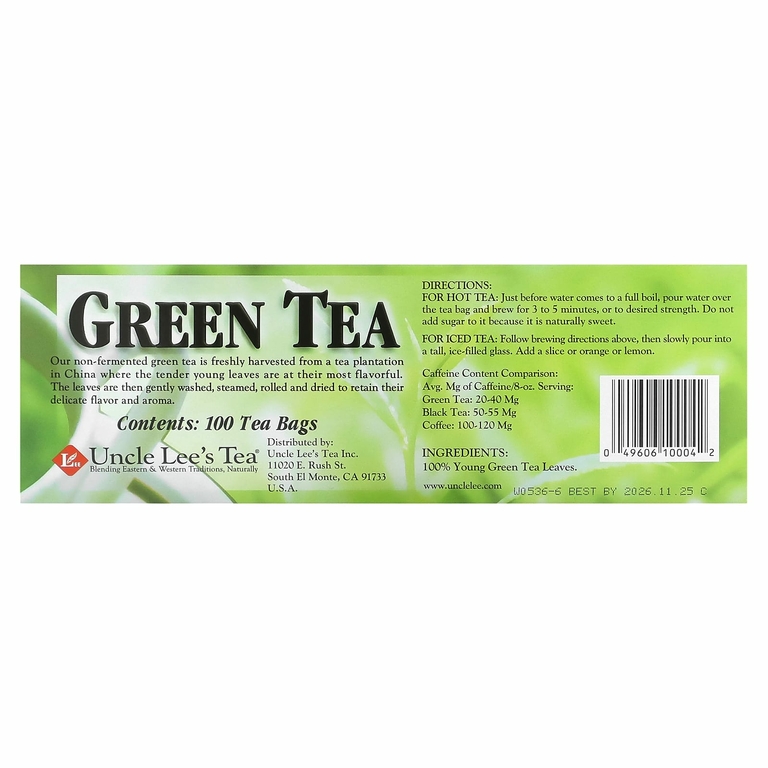 Uncle Lee's Tea, Legends of China, зеленый чай, 100 чайных пакетиков, 5,64 унции