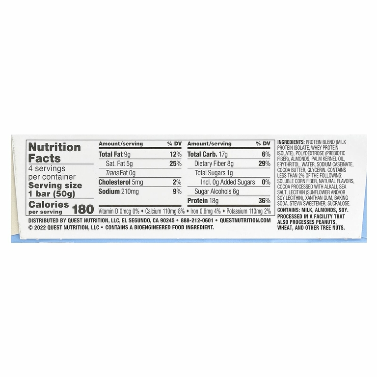 Quest Nutrition, Протеиновый батончик, со вкусом печенья и сливок, 4 батончика, 50 г (1,76 унции)