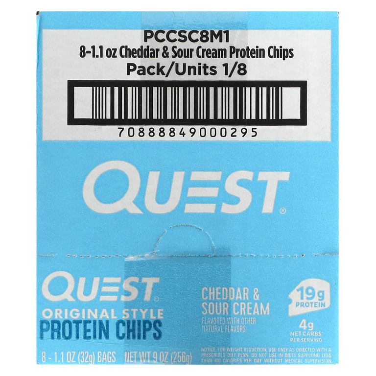 Quest Nutrition, Протеиновые чипсы Original Style, чеддер и сметана, 8 пакетиков по 32 г (1,1 унции)