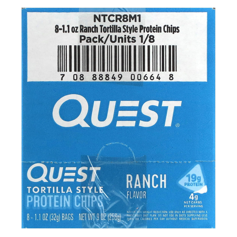 Quest Nutrition, Протеиновые чипсы по-тортильи, ранчо, 8 пакетиков по 32 г (1,1 унции)