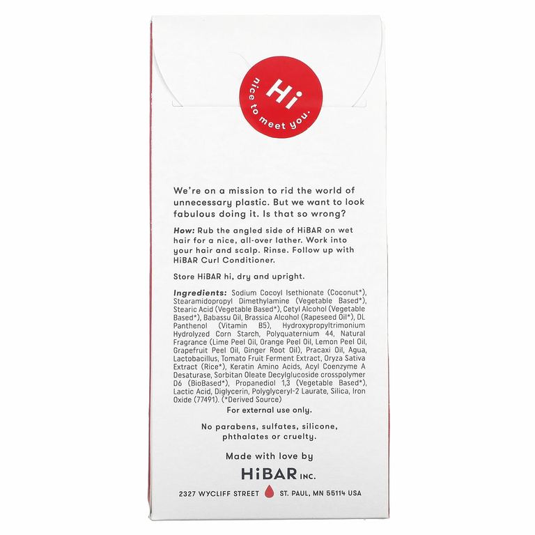 HiBAR, Твердый шампунь, для локонов, 1 шт., 90 г (3,2 унции) (Товар снят с продажи) 
