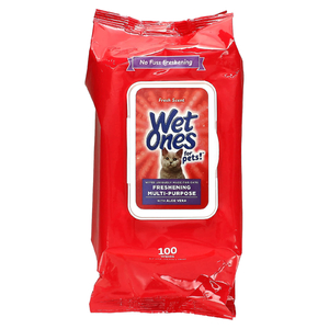 Wet Ones, Освежающее универсальное средство с салфетками из алоэ вера, для кошек, свежий запах, 100 салфеток (Товар снят с продажи) 