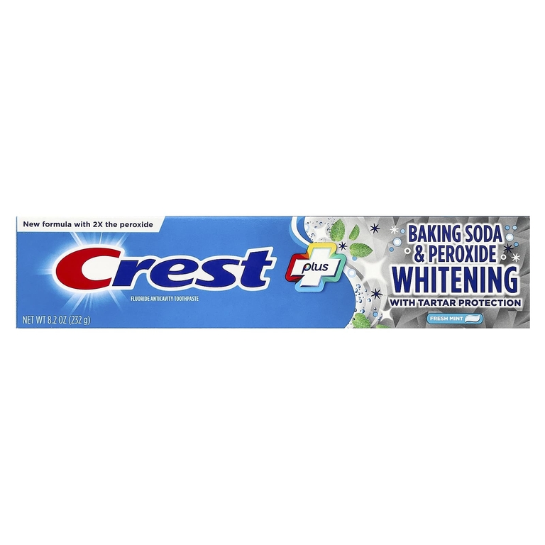 Crest, Plus, зубная паста с фтором, пищевая сода и отбеливающая перекись, свежая мята, 232 г (8,2 унции)