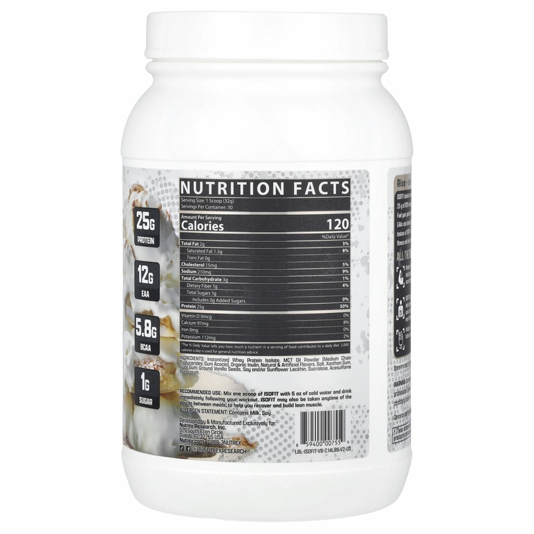 Nutrex Research, IsoFit® Protein, ванильное мороженое, 969 г (2,14 фунта)