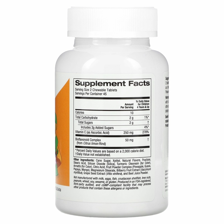 California Gold Nutrition, жевательный витамин C с комплексом биофлавоноидов для детей, апельсин, 90 вегетарианских таблеток