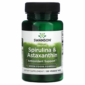 Swanson, Органическая спирулина и астаксантин, 120 растительных таблеток