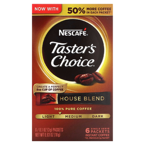 Nescafé, Taster's Choice, растворимый кофе, домашняя смесь, светлый / средний, 6 пакетиков по 3 г (0,1 унции) (Товар снят с продажи) 