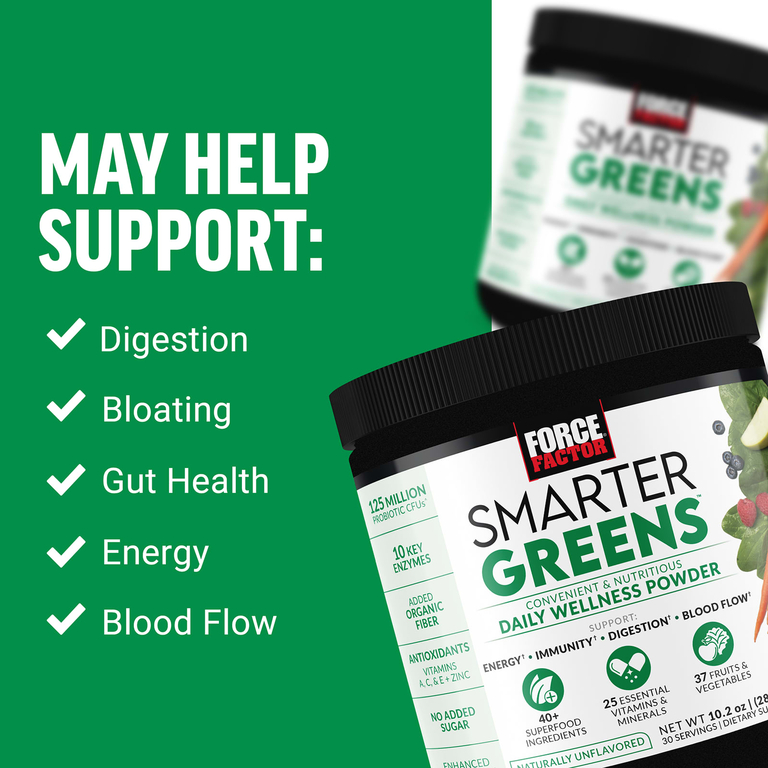 Force Factor, Smarter Greens, ежедневный оздоровительный порошок, без добавок, 288 г (10,2 унции)