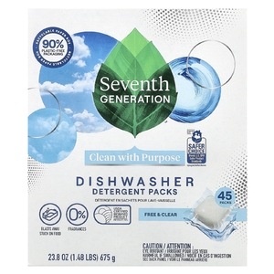 Seventh Generation, Пакеты с моющим средством для посудомоечной машины, бесплатно и прозрачное, 45 упаковок, 675 г (23,8 унции)