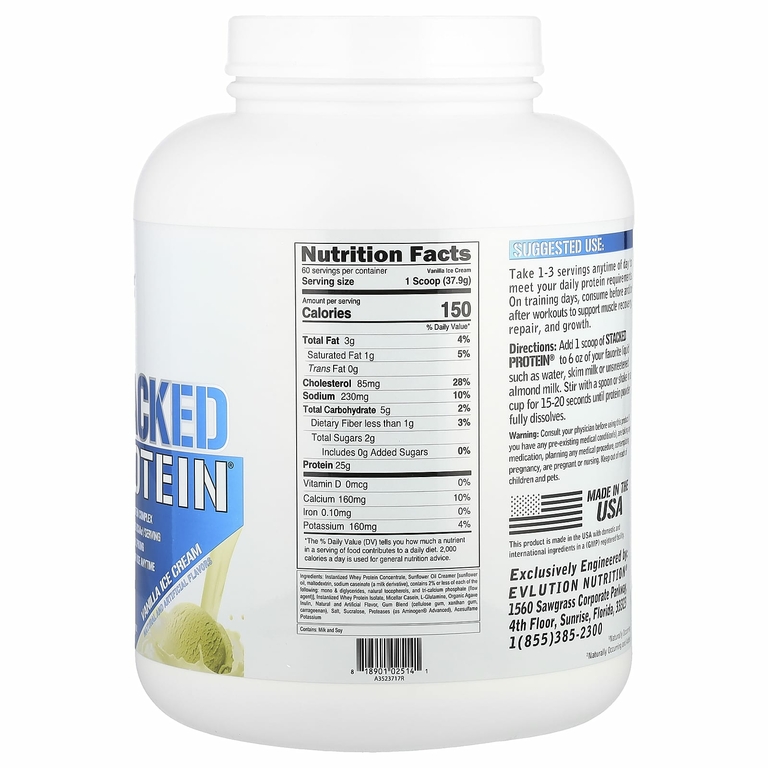 EVLution Nutrition, Stacked Protein, ванильное мороженое, 2268 кг (5 фунтов)